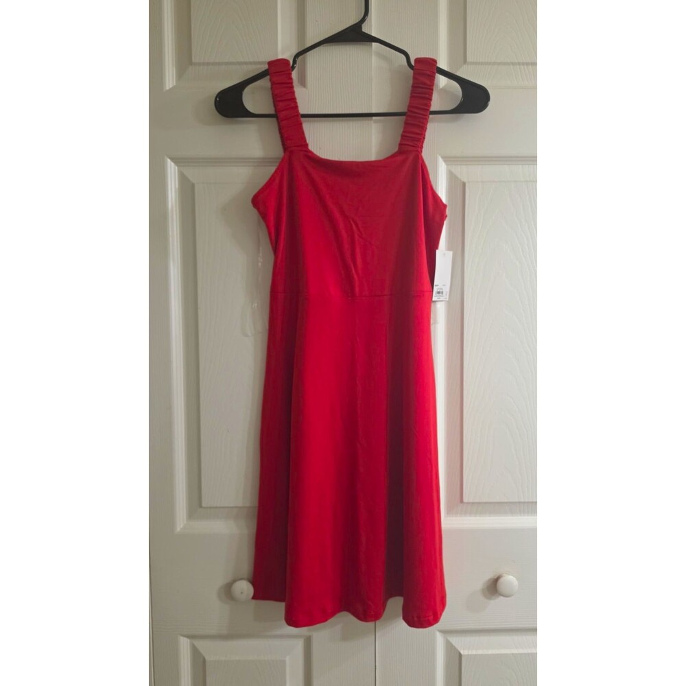 SO Red Solid Skater Dress Square Neck Strappy Sleeveless Lined XS